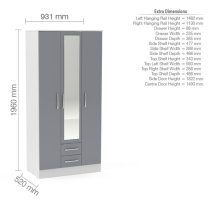 Lynn Mirrored Wardrobe With 3 Door In Grey And White High Gloss