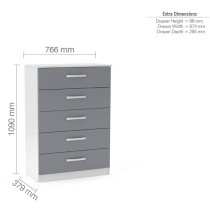 Lynn High Gloss Chest Of 5 Drawers In Grey And White