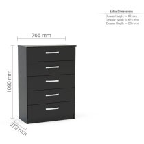 Lynn High Gloss Chest Of 5 Drawers In Black