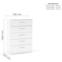 Lynn High Gloss Chest Of 5 Drawers In White