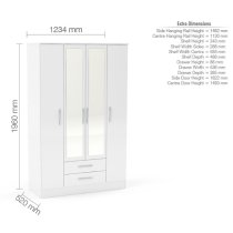 Lynn Mirrored Wardrobe With 4 Door In White High Gloss