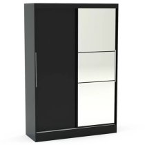 Lynn Mirrored Sliding Wardrobe In Black High Gloss