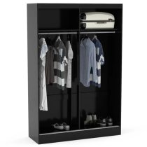 Lynn Mirrored Sliding Wardrobe In Black High Gloss