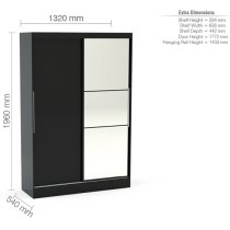 Lynn Mirrored Sliding Wardrobe In Black High Gloss