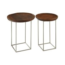 Acton Wooden Set Of 2 Side Tables With Iron Frame In Natural