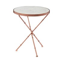 Maren Round White Marble Top Side Table With Cross Copper Legs