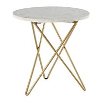 Maren Round White Marble Top Side Table With Gold Legs