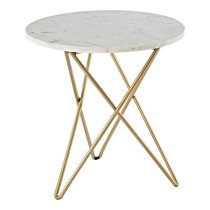 Maren Round White Marble Top Side Table With Gold Legs