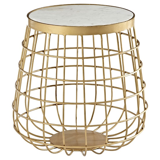 Maren Round White Marble Top Side Table With Gold Frame