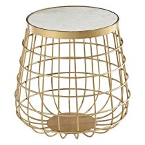 Maren Round White Marble Top Side Table With Gold Frame