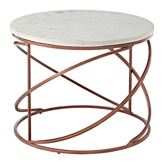 Maren Round White Marble Top Coffee Table With Copper Base