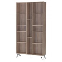 Sarva Wooden Bookcase Wide With Black Metal Legs In Oak