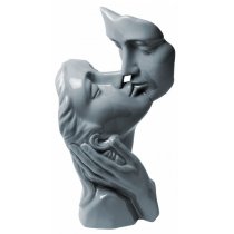 Lovers Kissing Sculpture In Grey Ceramic