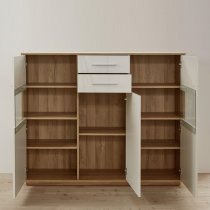 Liona Highboard In Glossy White And Rustic Oak With LED