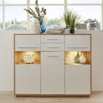 Liona Highboard In Glossy White And Rustic Oak With LED