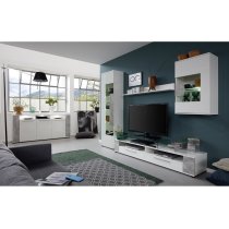 Frantin Living Room Set 1 In White And Gloss Fronts Stone LED