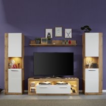 Monza Living Room Set 1 In Wotan Oak Gloss White Fronts LED