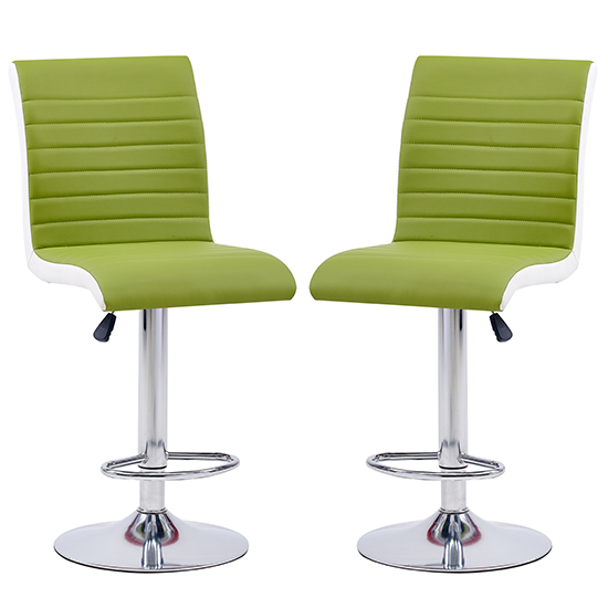 Ritz Green And White Faux Leather Bar Stools In Pair