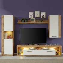 Monza Living Room Set 5 In Wotan Oak Gloss White Fronts LED