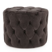 Perkin Round Upholstered Velvet Footstool In Navy