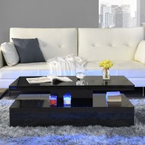 Quinton Glass Top High Gloss Coffee Table In Black With LED