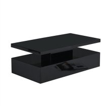 Quinton Glass Top High Gloss Coffee Table In Black With LED