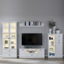 Median Wooden Living Room Set In White With LED Lighting