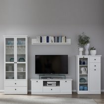 Median Wooden Living Room Set In White With LED Lighting