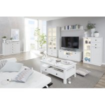 Median Wooden Living Room Set In White With LED Lighting