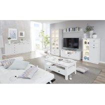 Median Wooden Living Room Set In White With LED Lighting