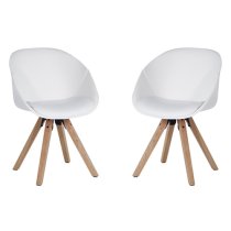 Jaclyn White PU Visitor Chair With Wooden Legs In Pair