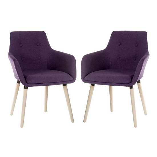 Jaime Fabric Reception Chair In Plum With Wood Legs In Pair