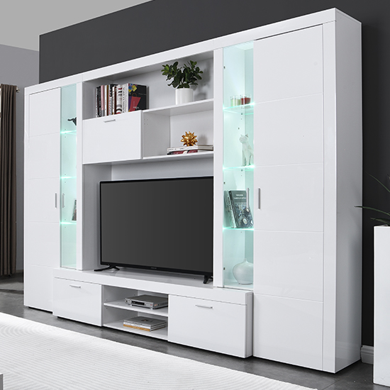 Roma Entertainment Unit White With High Gloss Fronts And LED