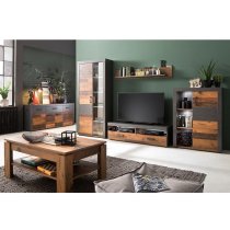 Saige TV Stand And Wall Shelf In Old Wood Graphite Grey With LED