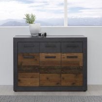 Saige Compact Wooden Sideboard In Graphite Grey And Old Wood