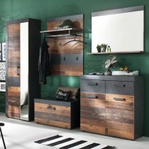 Saige Hallway Furniture Set In Old Wood And Graphite Grey