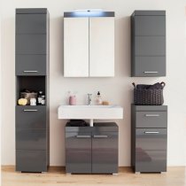 Amanda Tall Bathroom Cabinet In Grey With High gloss Fronts