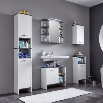 Matis Wall Mirrored Cabinet In White And Smoky Silver