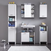 Matis Wall Mirrored Cabinet In White And Smoky Silver