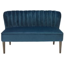 Belle Velvet 2 Seater Sofa With Wooden Legs In Midnight Blue