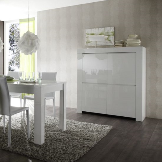 Benetti Modern Highboard In White High Gloss With 4 Doors