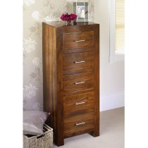 Payton Wooden Chest Of Drawers Tall In Sheesham Hardwood