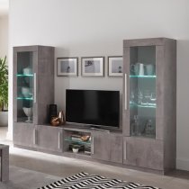 Breta High Gloss TV Stand 2 Doors In Grey Marble Effect With LED