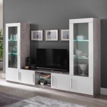 Breta High Gloss TV Stand 2 Doors In White And Grey With LED