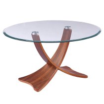 Anfossi Round Clear Glass Coffee Table With Walnut Legs