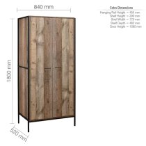 Urbana Wooden Wardrobe With 2 Doors In Rustic