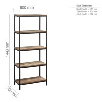 Urbana Wooden Bookcase With 5 Tiers In Rustic