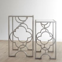 Cascade Clear Glass Top Set Of 2 Side Tables With Silver Frame