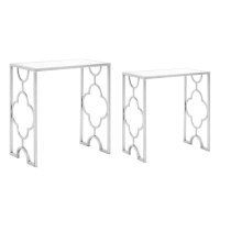 Cascade Clear Glass Top Set Of 2 Side Tables With Silver Frame