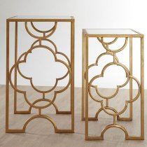 Cascade Clear Glass Top Set Of 2 Side Tables With Gold Frame